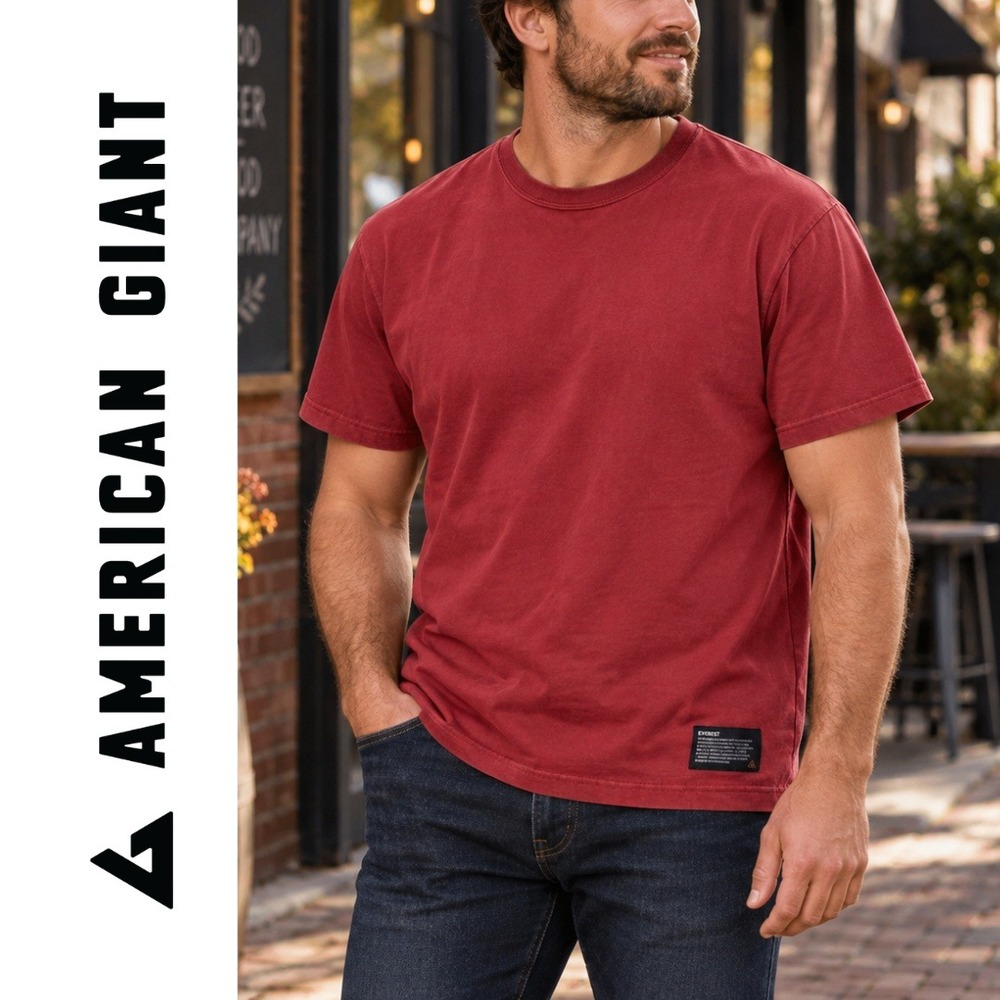 American Giant, Everest T-Shirt Mens Medium Burgundy Red Heavyweight Cotton USA
